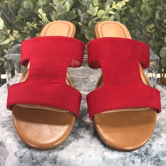 Rampage Isora Red Micro Suede Material H-Band Sandals 1” Heels WMS 7.5M❤️VGUC❤️ - Picture 2 of 9